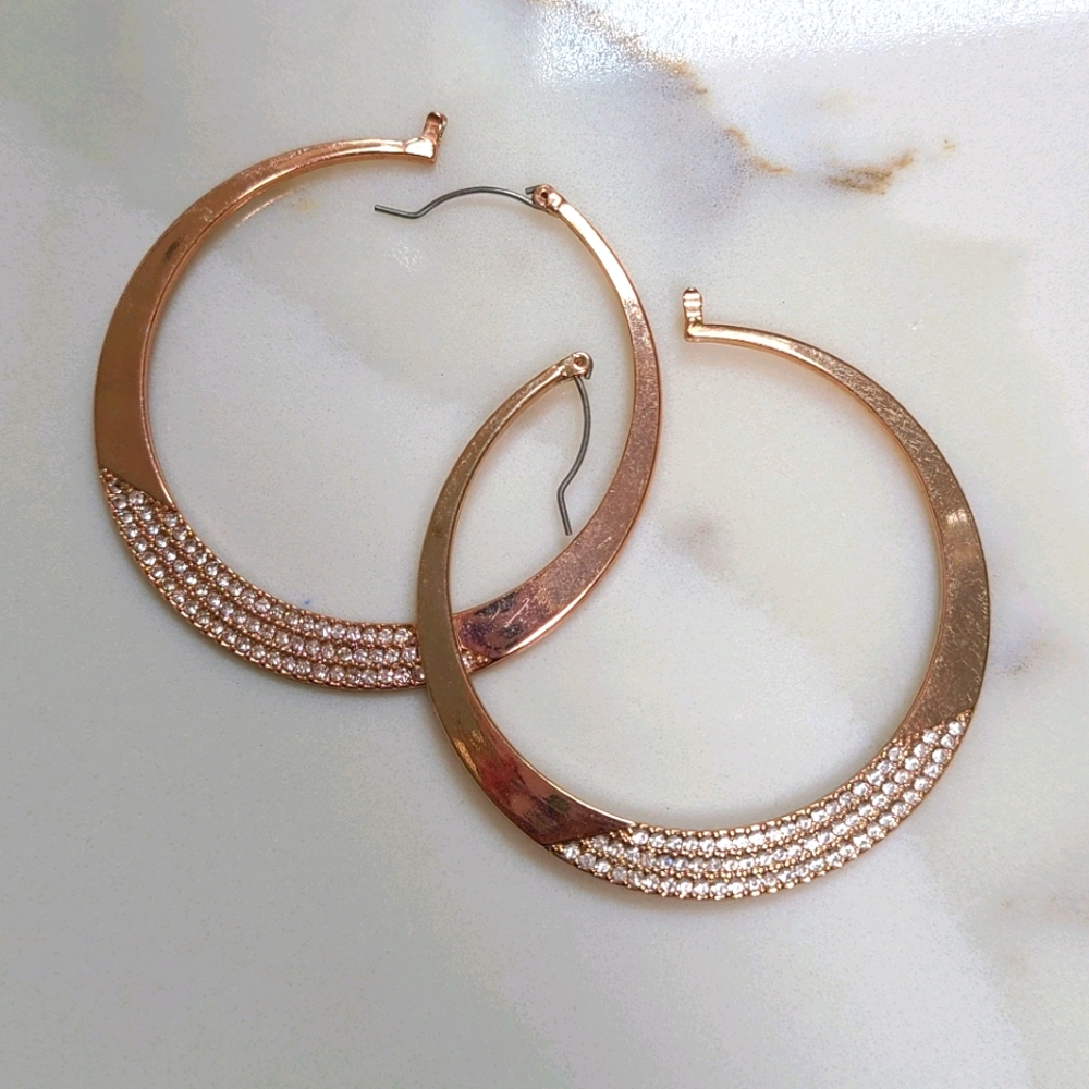 Rose Gold Rhinestone Hoop Earrings